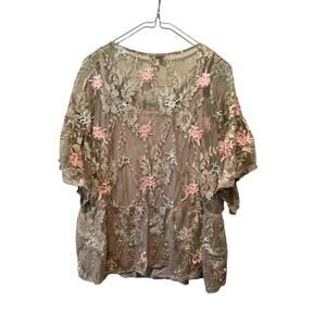 Democracy Ponte Pants Women's Large Black Rayon Stretch Floral‎ Lace 3/4 Sleeve